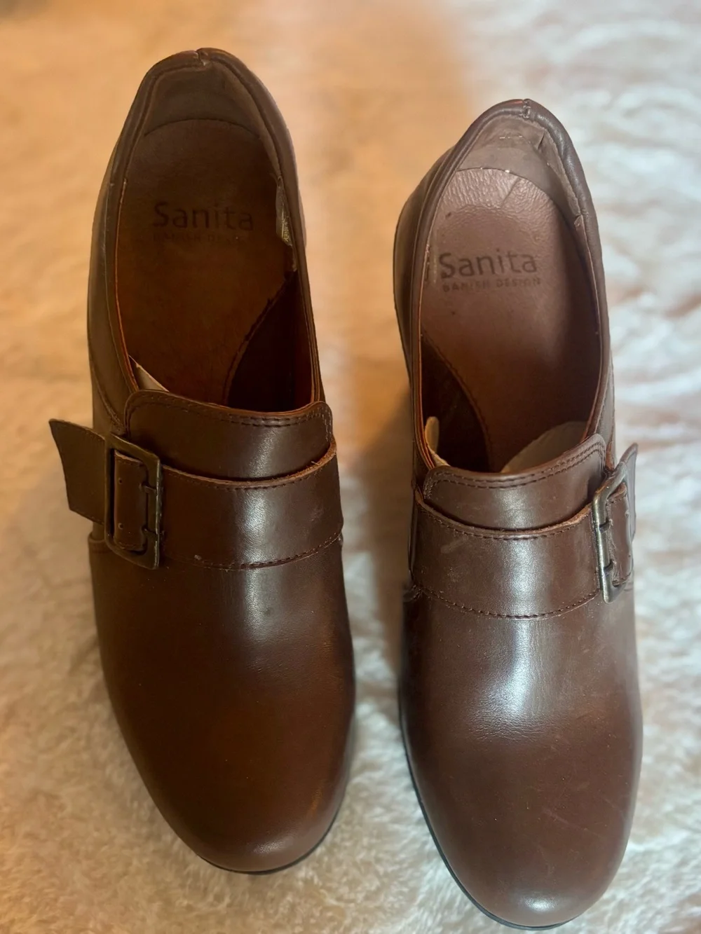 Sanita Maralyn brown leather wedges with buckle, Size 36, NWOB